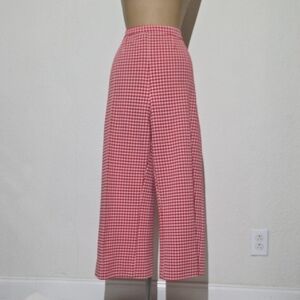 Red White Houndstooth Vintage Handmade Wide Leg Pants Retro 60s 70s High Waisted